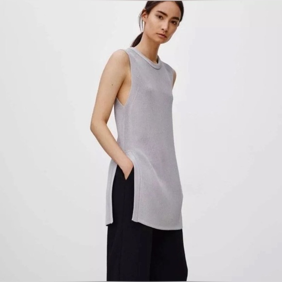 Wilfred Tops - Wilfred Aritzia Palmier Sweater Side Split Knit Sleeveless Tank Top Gray Size S